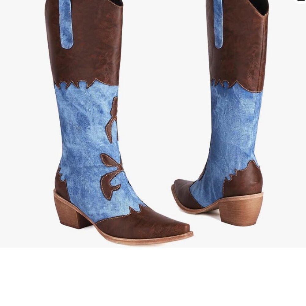 Women Denim Cowboy Boots - Picture 9 of 11